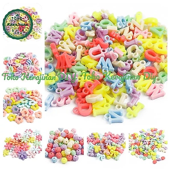 ( 60 Pcs ) Manik Manik Mote Pastel Love Bunga Warna Pastel Mute Manik Bahan Meronce