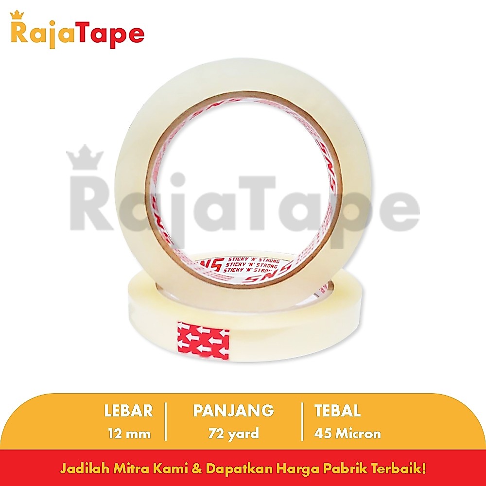 Isolasi / Solatip Bening 12 Mm x 72 Yard x 45 Mic Sticky N Strong (SNS)