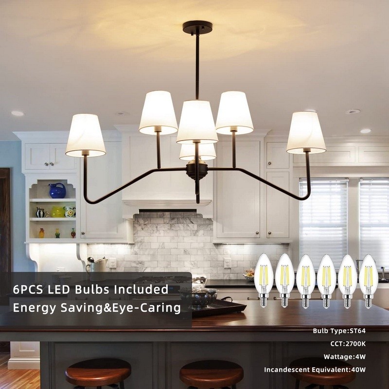Lampu Gantung Kain LED 6 Kepala Plafon Meja Makan Kamar Tidur Ruang Tamu Koridor Amerika Retro