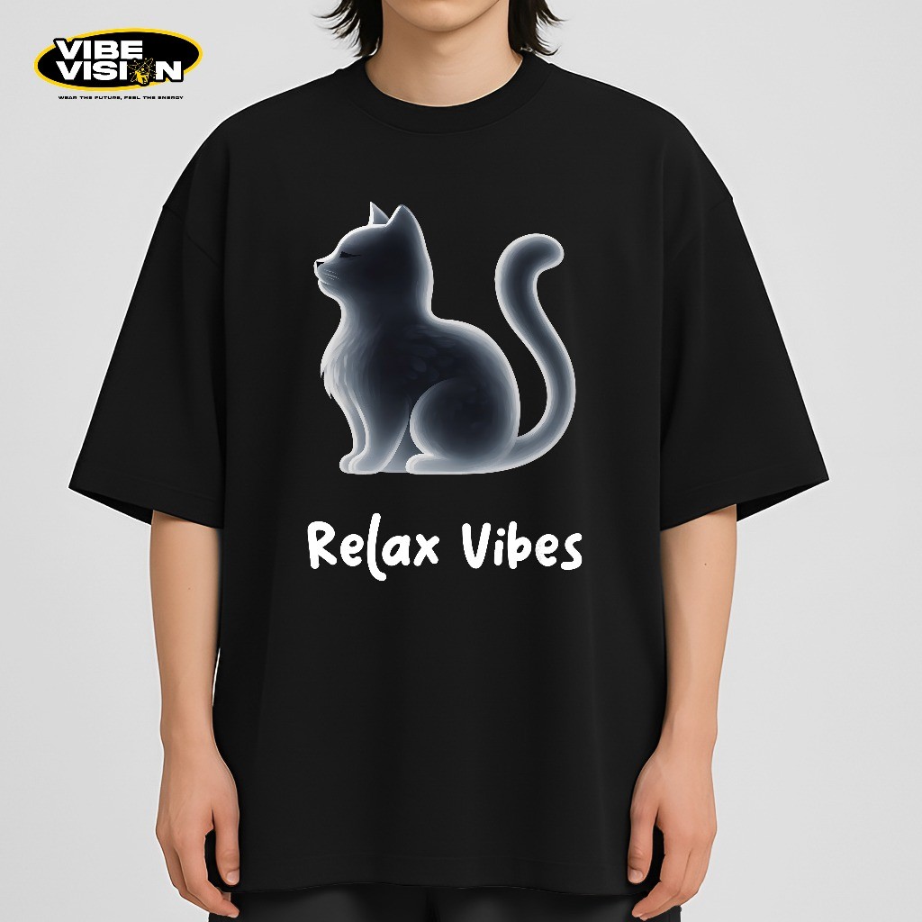 VibeVision Kaos Oversize Pria Wanita Relax Cat Baju Lengan Pendek Baju Unisex OV-VVC-1