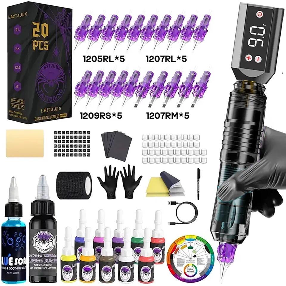 Kit Tato LASTJUDG HM155-1, Kit Pena Tato untuk Riasan Permanen, Kit Mesin Tato, Catu Daya Tato Nirka