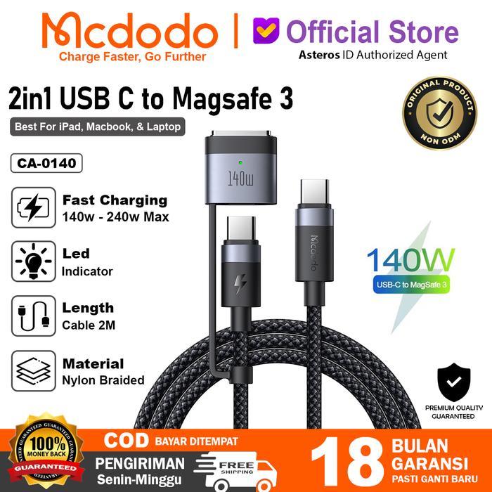 MCDODO Kabel 2 in 1 For Macbook Magsafe 3 + PD 3.1 Type C Fast Charging 140w - CA-0140 2in1