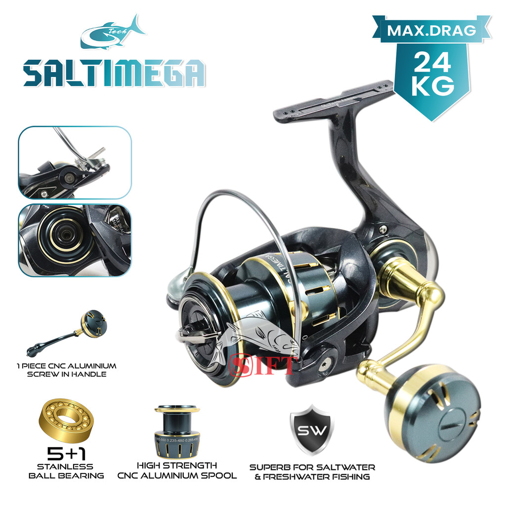 Reel G-TECH SALTIMEGA 2000--8000 HG PG [25] Saltwater Power Handle One Way | Kolam Laut Resmi GTech 