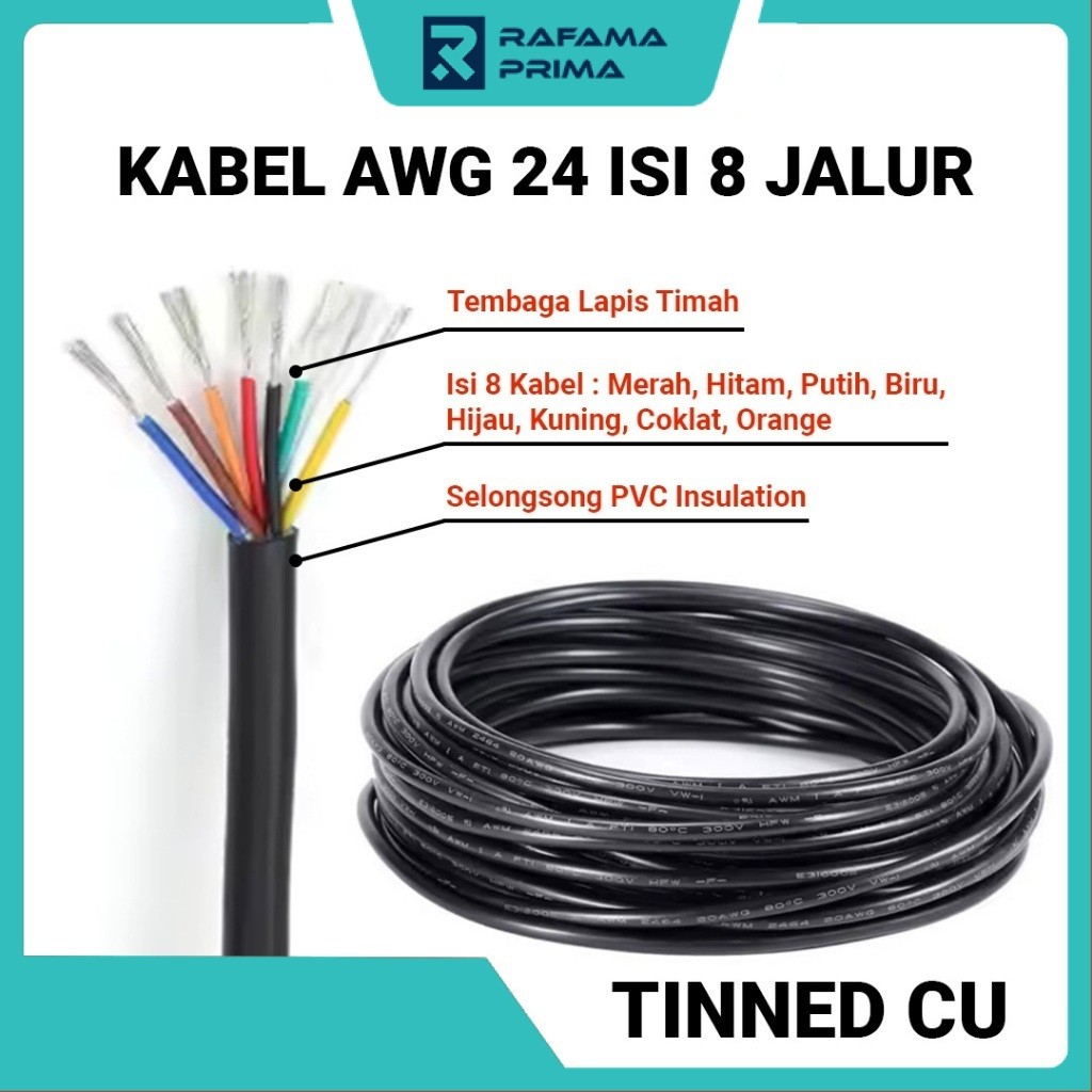 Kabel AWG 24 Isi 8 Jalur Tinned CU + selongsong