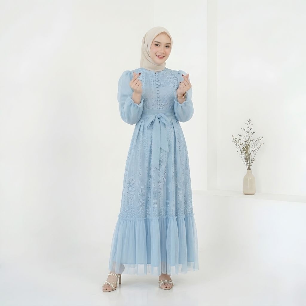 Maxy Starla Gamis Tille Brukat Malika Kombi Organza Puffy Gaun Wanita Rumple RD