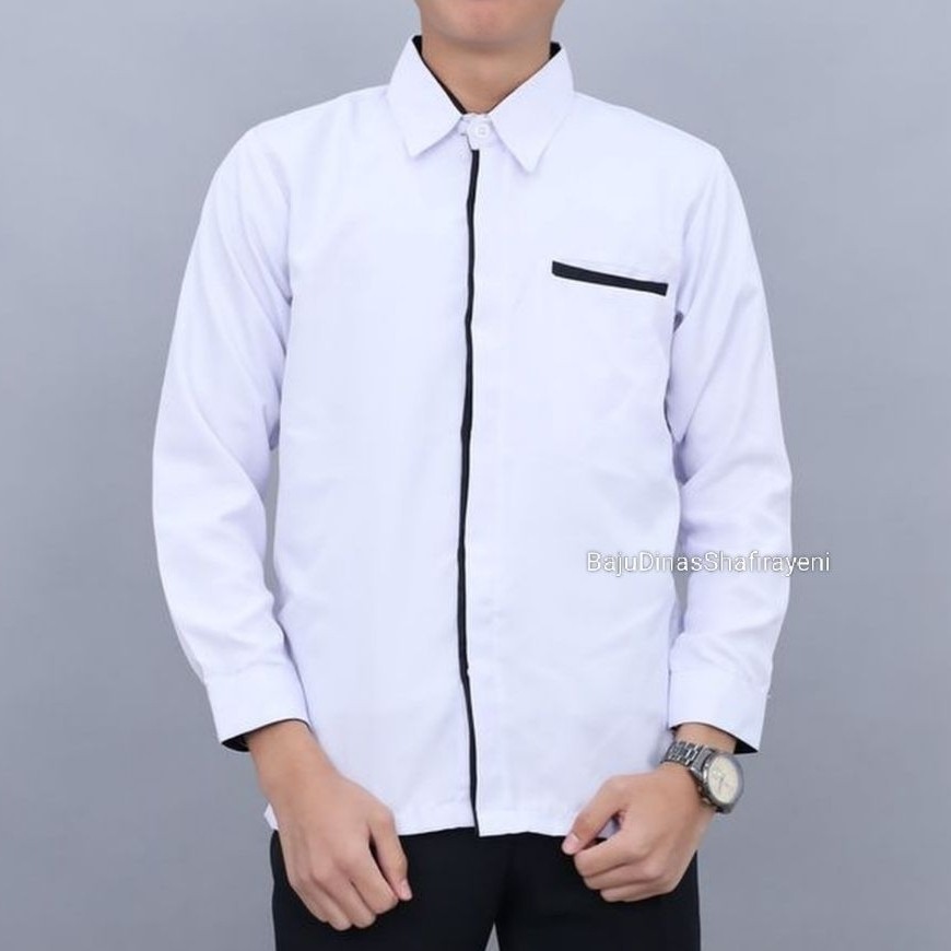 Baju Dinas Hitam Putih Pria Lengan Panjang / Baju ASN Pria Lengan Panjang - Veira Radika
