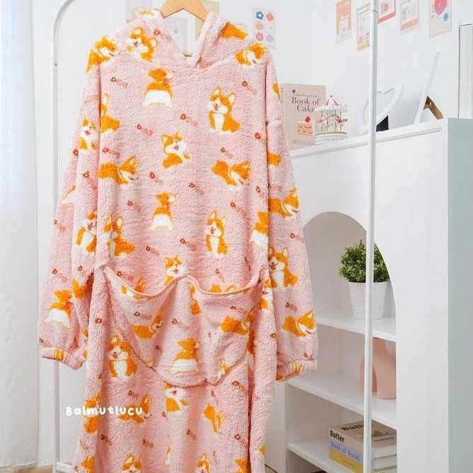 BALMUTLUCU | Onesie Hoodie | Wearable Hooded Blanket | Selimut Piyama Model Terusan Ada Hoodie Jumbo