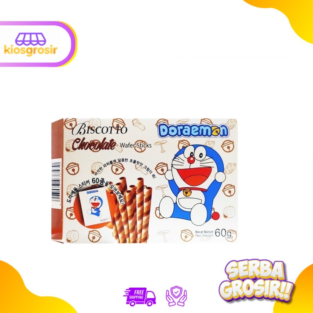 KIOSGROSIR Biscotto Biskitop Doraemon Biskotto Chocolate Wafer Stick 60 g Astor Roll Coklat