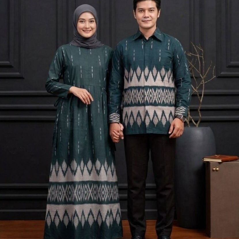 BATIK COUPLE KELUARGA TERBARU | MOTIF SONGKET WARNA HIJAU | SIZE M L XL XXL