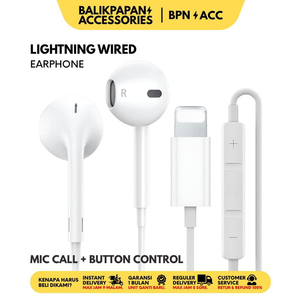 Earphone Headset iP Dengan Mic Lightning MFi - BALIKPAPAN ACCESSORIES