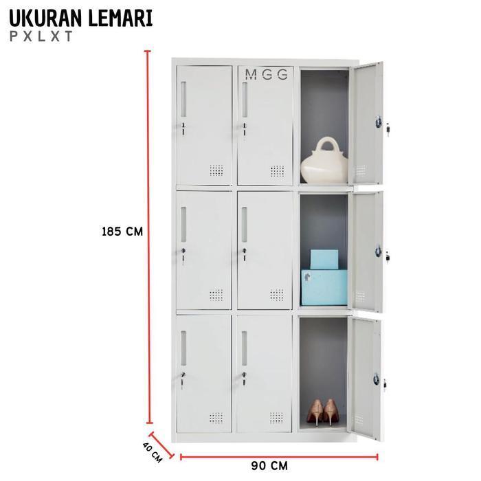 Mgg Furnitur - Lemari Loker Kantor Sekolah 15 Rak Besi Metal 190X90X40 Cm Pintu Ik Furniture Ukuran 
