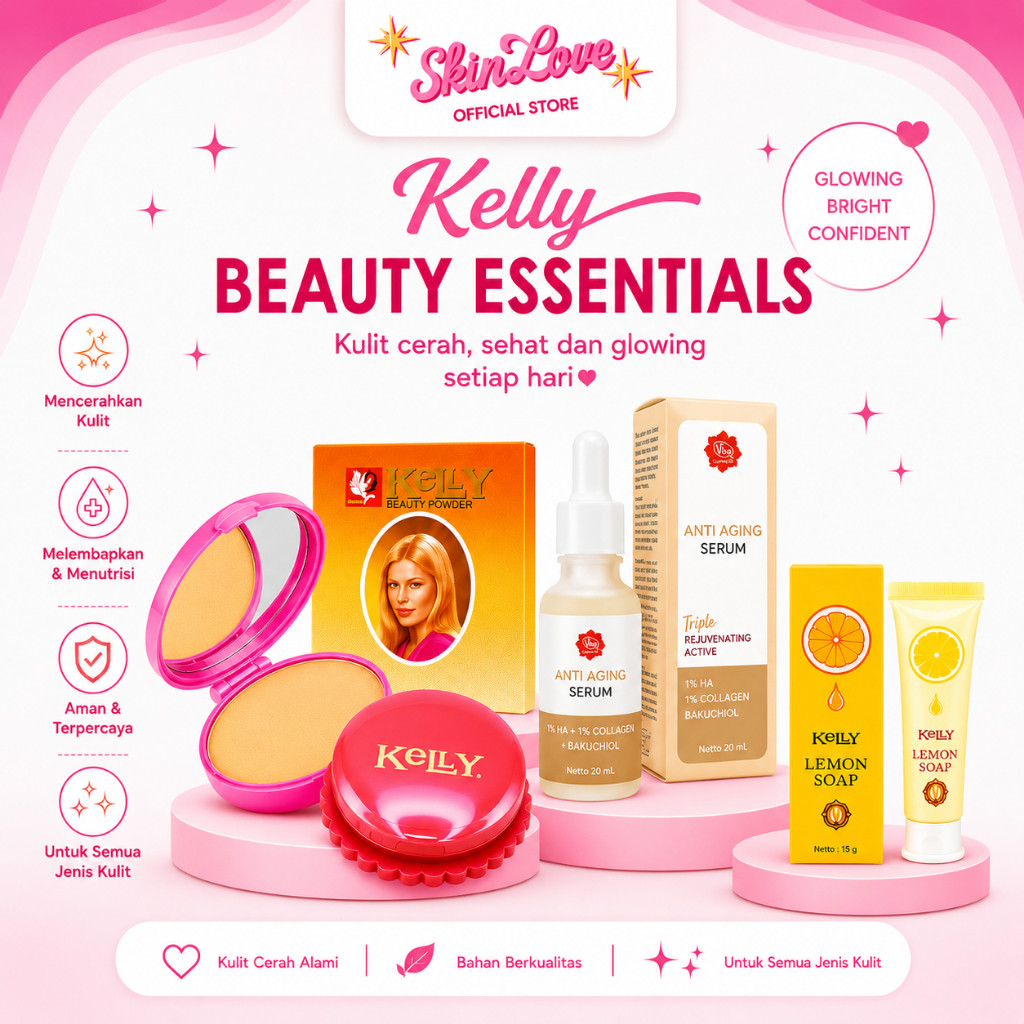 Paket Skincare Kelly 3in1 Kelly & Serum Anti Aging Viva Untuk Kulit kerutan, kulit kendur, kusam, Or
