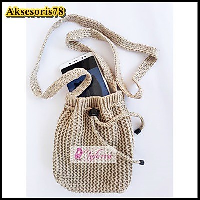 Tas Selempang Rajut Serut Mini / Tas Rajut HP Serut Bahan Bagus