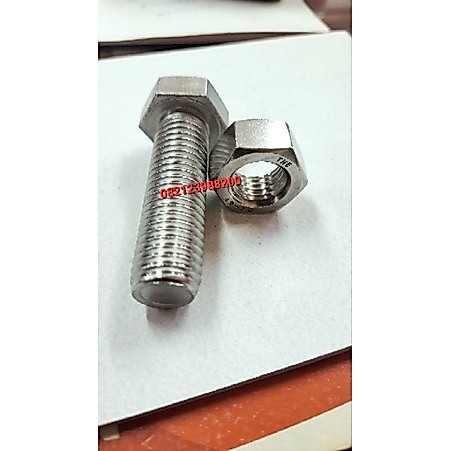 baut mur stainless sus m8x35 m8 x 35 kunci 13 THE A2-70 hex bolt nut din a193 m8x1.25x35 ss304 sus 3