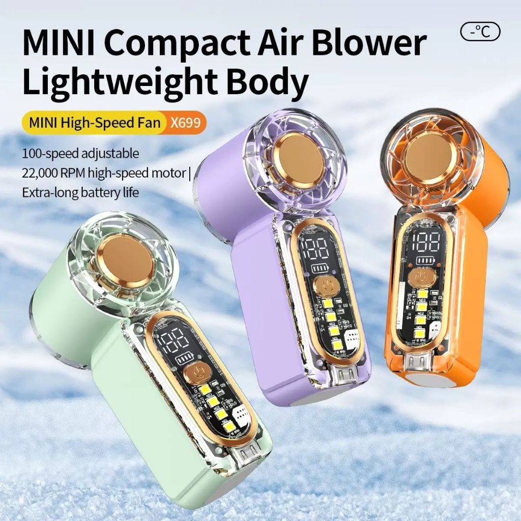 X699 Kipas Angin Mini Portable Turbo Fan USB Rechargeable 100 Speed LED Display Blower Mini Fan