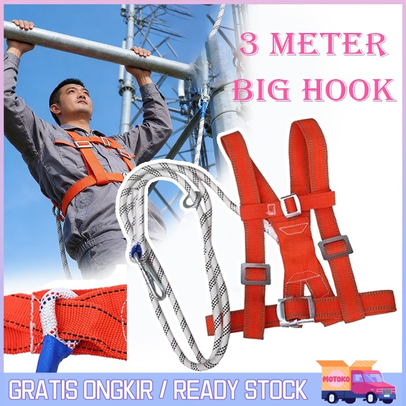 1Set Safety Body Harness 3Meter tali safety Body Harness Big Hook Safety Belt Proyek Harness Climbin