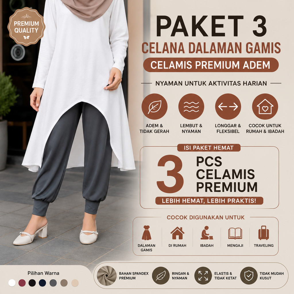 Paket 3 Celana Dalaman Gamis | Celamis Premium Adem