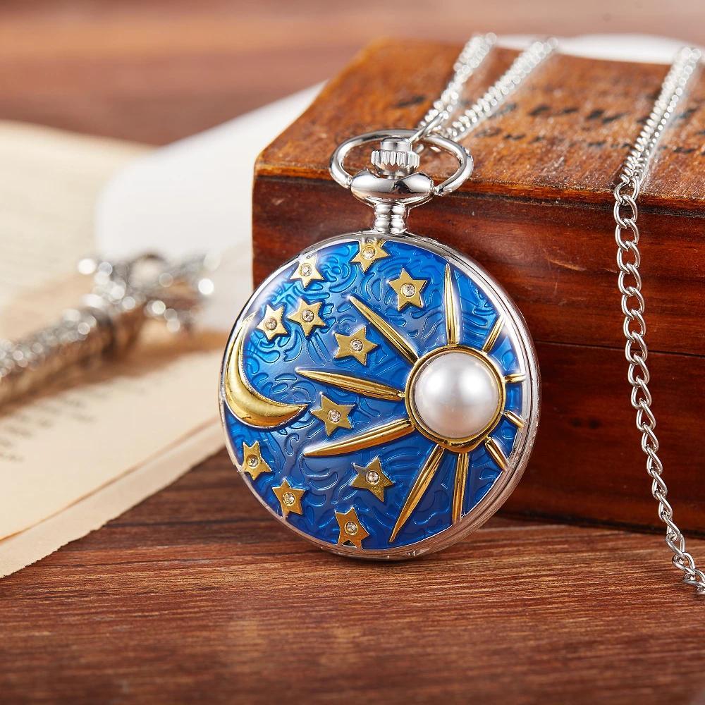Retro men pocket watch college windy day moon stars personality appearance women pocket watch childr