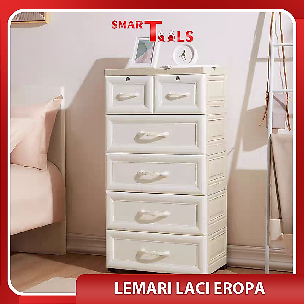 SmartTools - Lemari Pakaian Putih Plastik - Lemari Jumbo Laci Plastik - Laci 3 4 5 6 7 Susun Putih