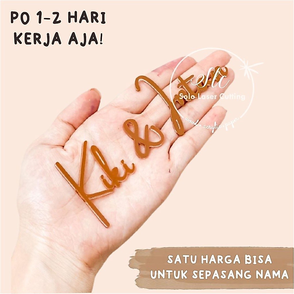 SEPASANG NAMA AKRILIK WARNA LETTER  chipboard akrilik dekorasi mahar rustic nama mahar craft nama cu