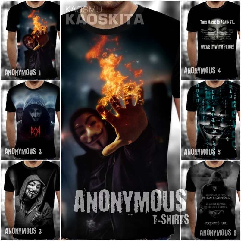 Kaos ANONYMOUS Kaos Hacker Baju Distro T-shirt Gambar Hacker Anonymous We Are Legion Premium Keren B