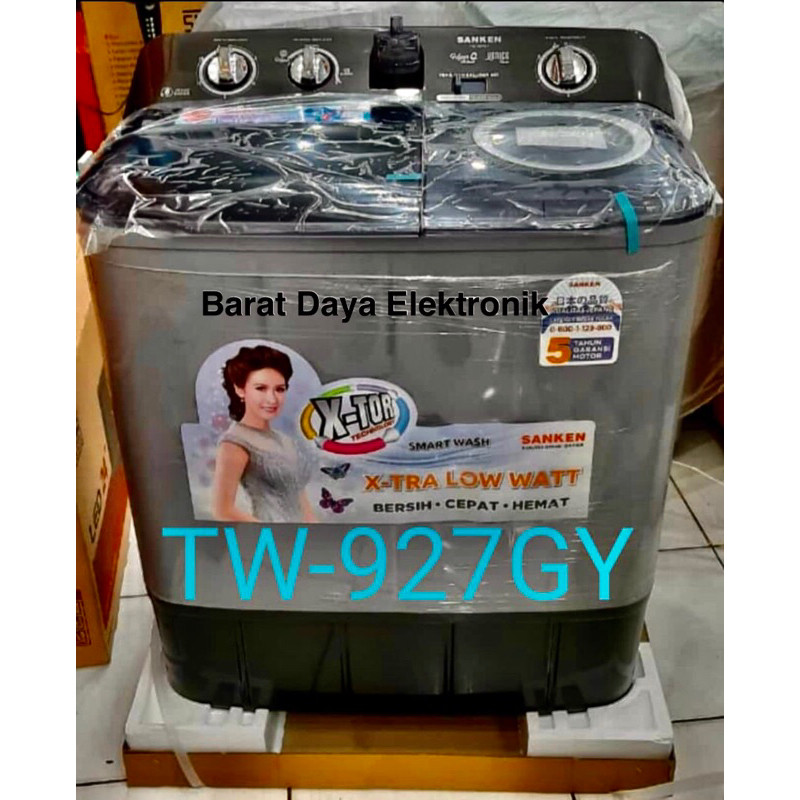 AS Mesin Cuci Sanken 2 Tabung  TW-927HGY Kapasitas 9 Kg Mesin Cuci Low Watt Hijab Series Low Watt 25