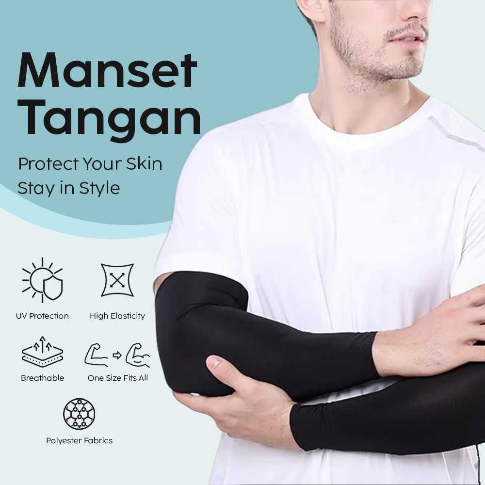 COD Sepasang Mangset Manset Deker Pelindung Tangan Lengan Panjang Pria Wanita Dewasa Warna Hitam Pol