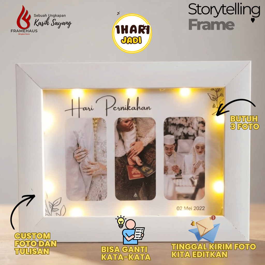 KADO UNIK Frame Foto Polaroid dengan Lampu GIFT FRAME Kado Ulangtahun Wisuda Pernikahan Anniversary