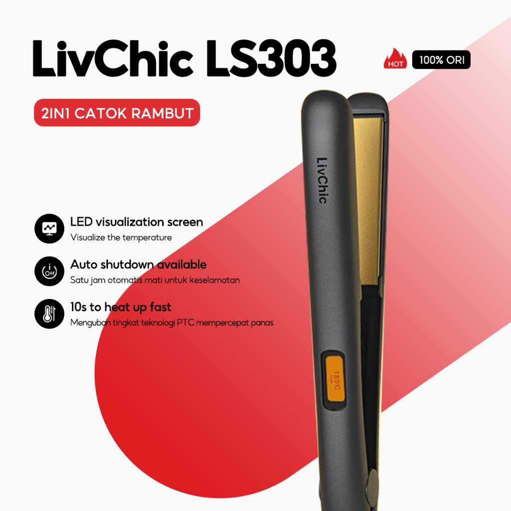 LivChic 2IN1 LS303 Catok Rambut untuk Meluruskan Keriting Ringan Alat pengeriting rambut