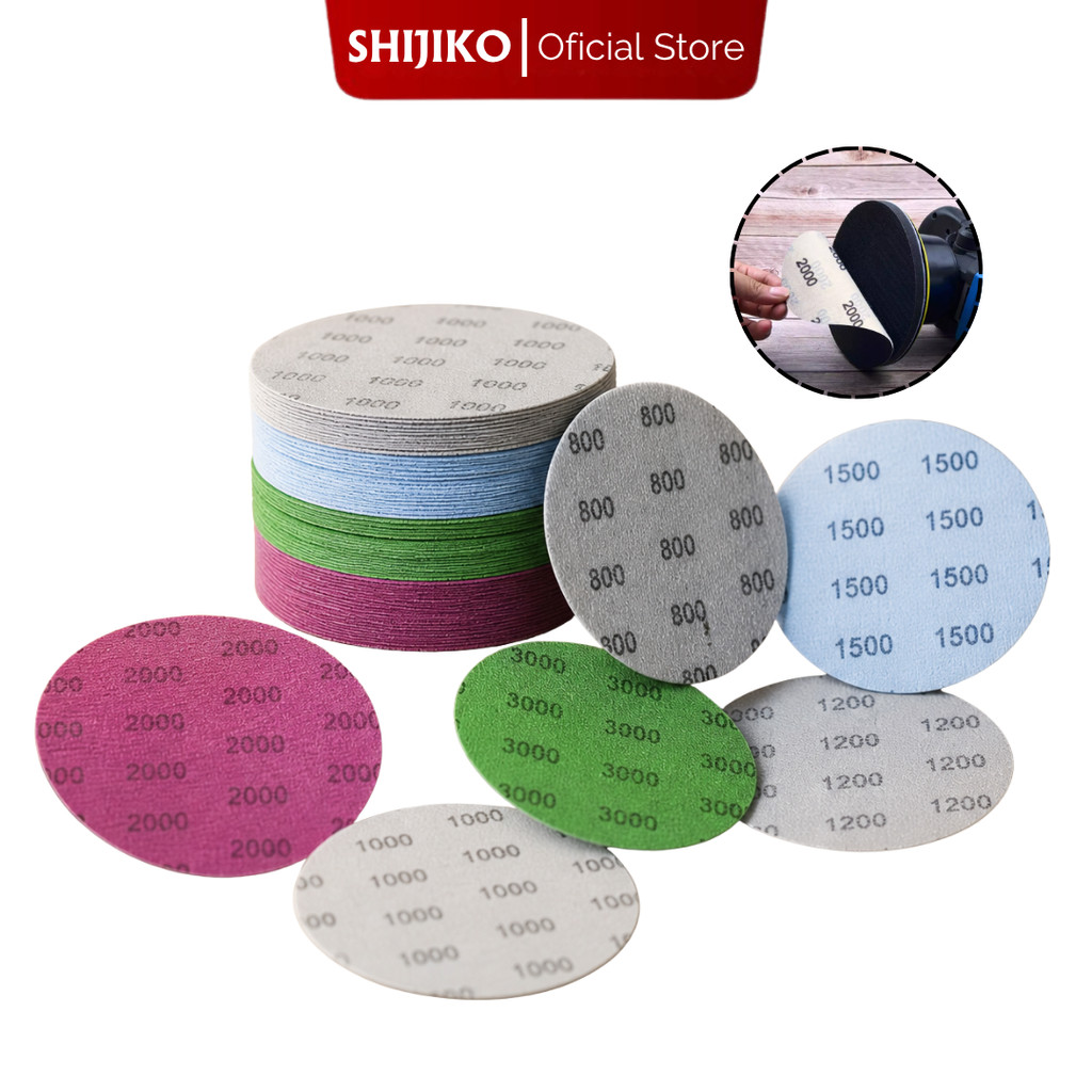 SHIJIKO Kertas Amplas Bulat 7.5cm 75mm Sandpaper Orbital Wet Dry Grit 800 1000 1200 1500 2000 3000