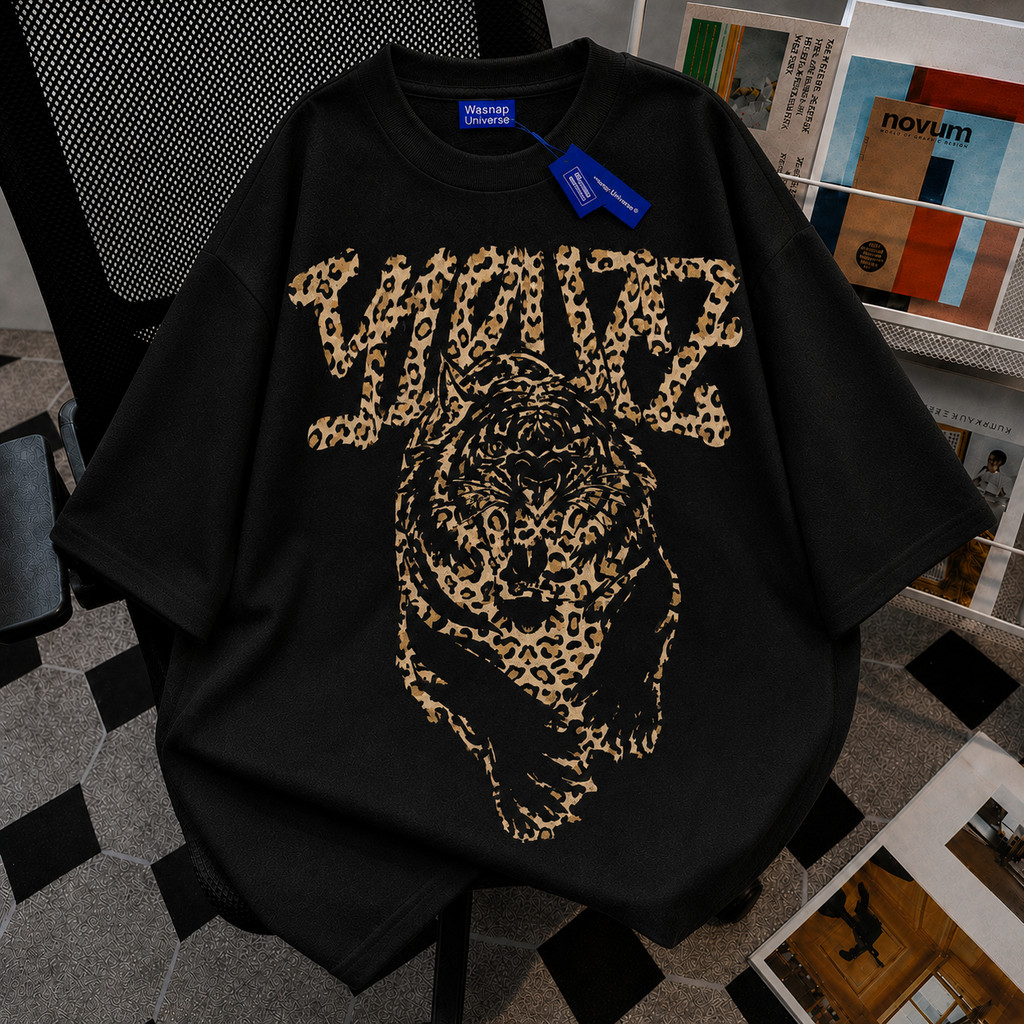 MOTIF LEOPARD   SERIES T SHIRT 24S 200 GSM Unisex Bahan Aman Nyaman Leopard Black Baju Pria Atasan W