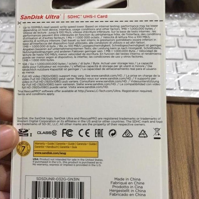 SDHC SANDISK 32GB C10 100MB/s SDSDUNR-032G-GN3IN / SDHC 32GB Sandisk FAB