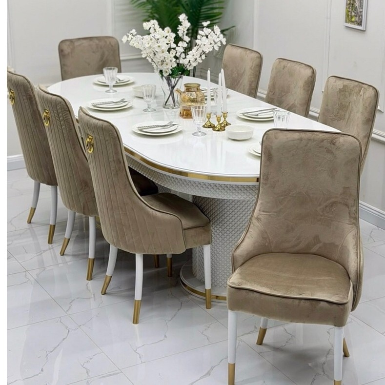 meja makan minimalis modern 8 kursi