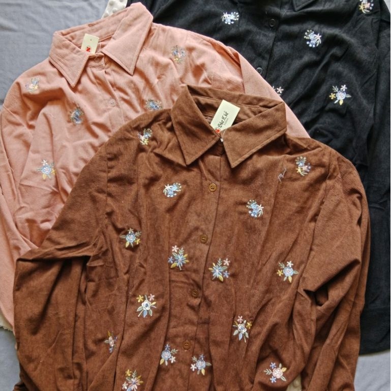 tint.ann - Daisy Bloom Shirt Corduroy | Kemeja Corduroy Bordir Bunga Oversize Kemeja Corduroy Oversi