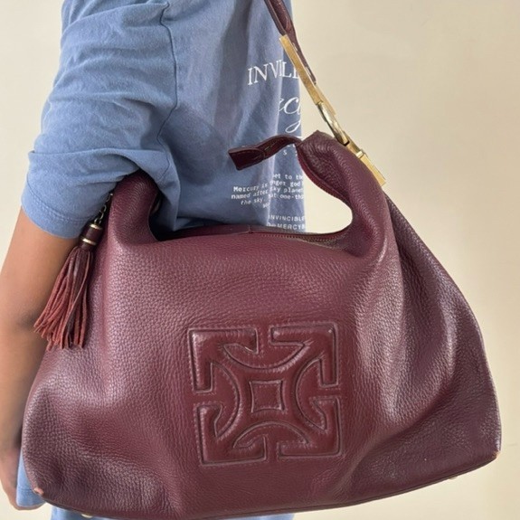 PRELOVED Tas Merk Gobelini Merah Maroon Kulit