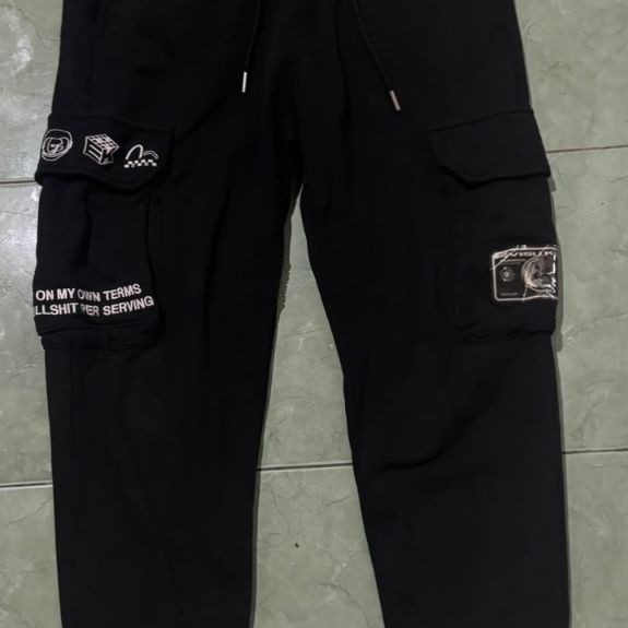 EVISU KURO Cargo Jogger Pants Streetwear Y2K