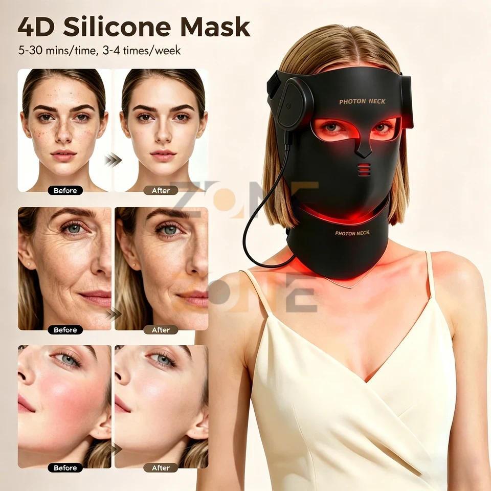 Masker Terapi Wajah Dengan Infrared Masker Wajah 8 Lampu LED Dengan Masker Leher Untuk Perawatan Waj
