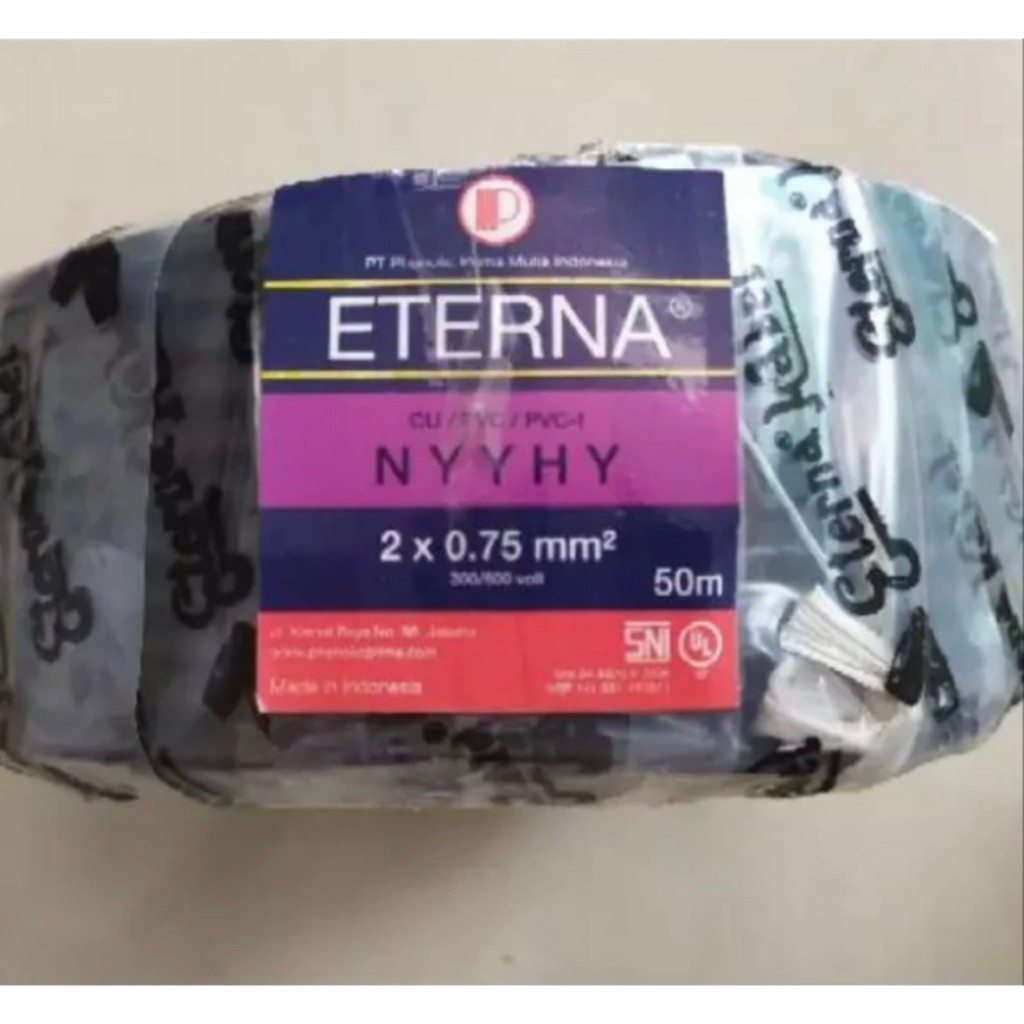 KABEL ETERNA NYYHY 2x0,75 SERABUT HITAM (1 ROLL/ 50 METER) ETERNA SERABUT