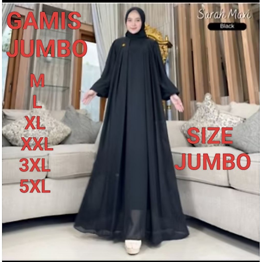 SARAH MAXI GAMIS TERBARU BAHAN CERUTI BABYDOLL FULL FURING SIZE JUMBO