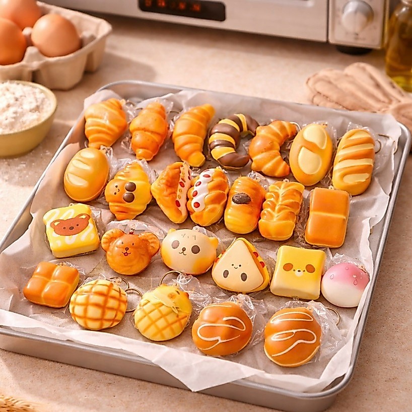 Gantungan Squishy Bentuk Roti Croisant Tawar Beruang Roti Kotak Roti Panjang - mainan anak squishy b