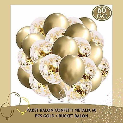 Bucket Balon Metalik Confetti Gold isi 60 pcs