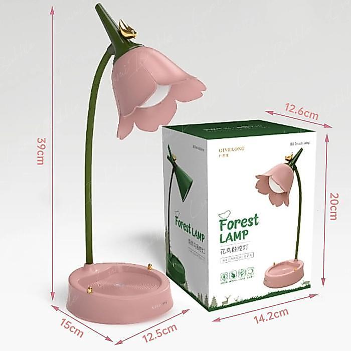 Lampu Meja Bunga Aesthetic / Lampu Touch Dimming / Lampu Meja Kamar Tidur - PINK