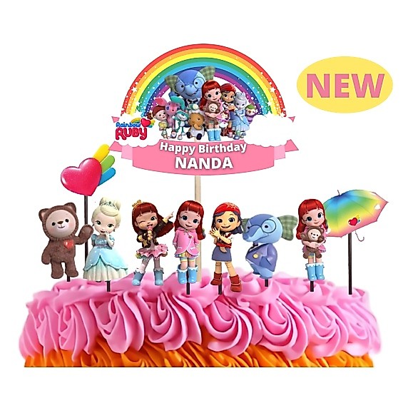 topper cake rainbow ruby, hiasan kue ulang tahun