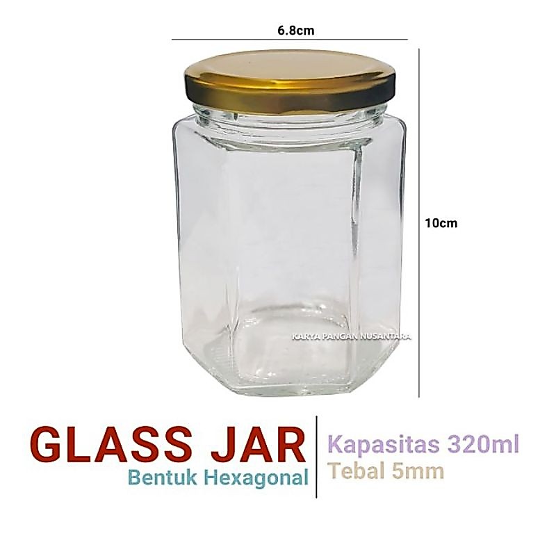 Toples kaca hexagonal, Toples glas jar kaca 380ml, Toples madu, kue