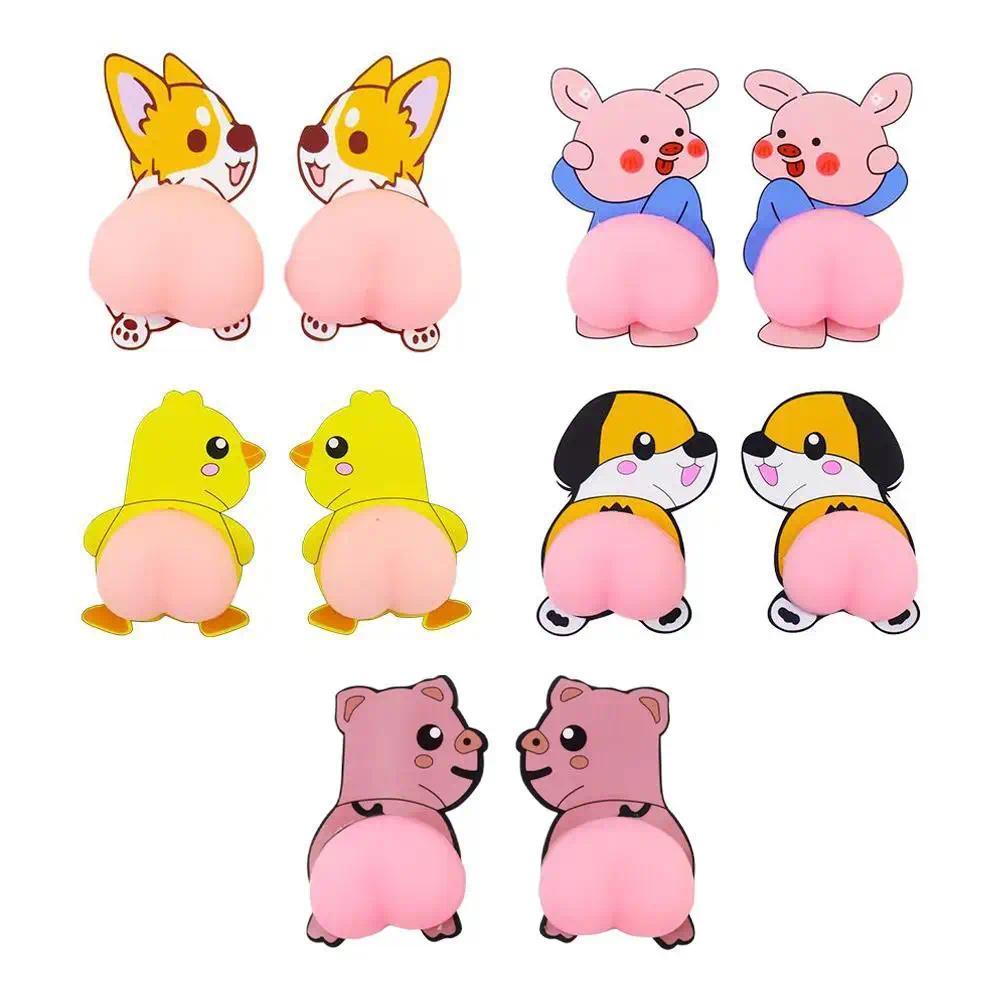 10PCS Stiker Mobil 3D Bentuk Bokong Lucu Mainan Pereda Stres Kartun Anti-tabrakan Pelindung Bumper K