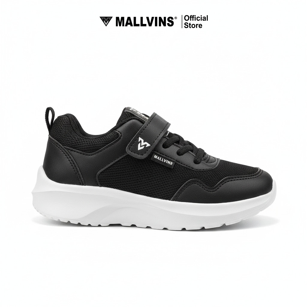 MALLVINS Sepatu Sekolah Anak Size 31-38 Black White/Terbaru