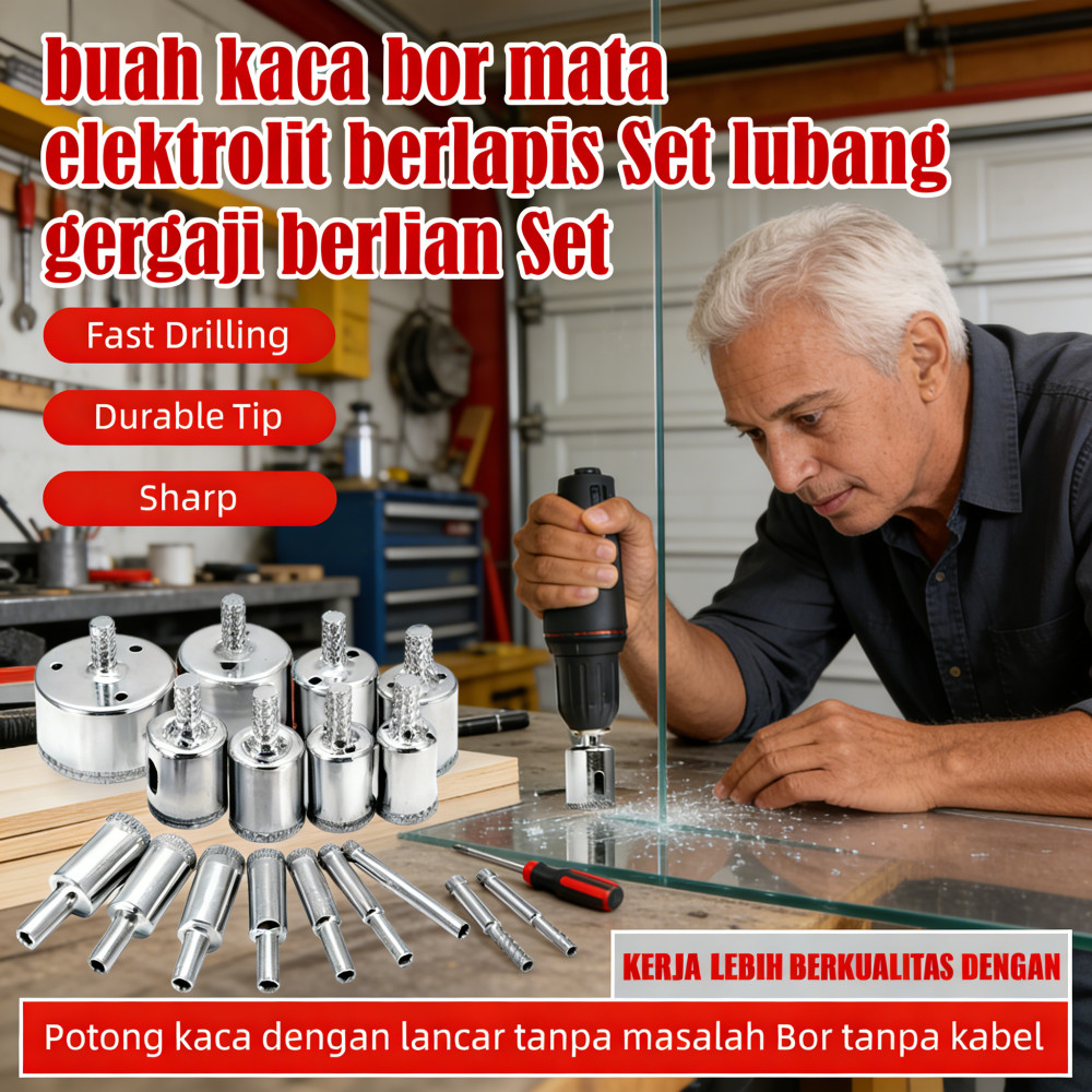 bor gergaji Set kaca bor Set 10 lubang mata elektrolit Set