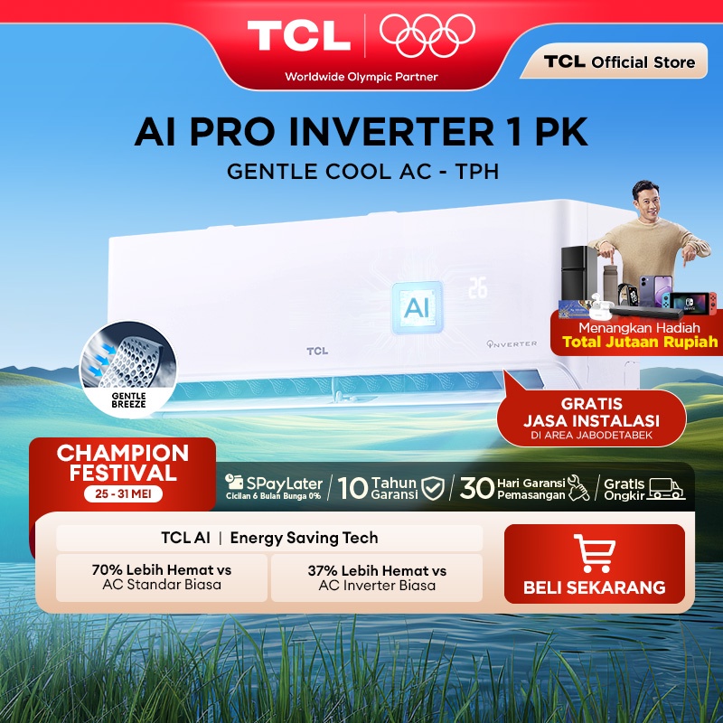 TCL AC Inverter 1 PK - Gentle Breeze - Healthy Filter - Hemat Listrik - Anti Bising - Cepat Dingin -