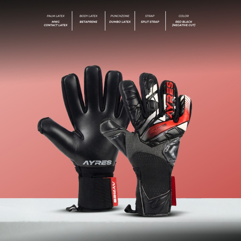 AYRES NEROS EVOLUTION Red Black Sarung Tangan Kiper Negative Cut Grip Premium MWG Contact Latex Orig