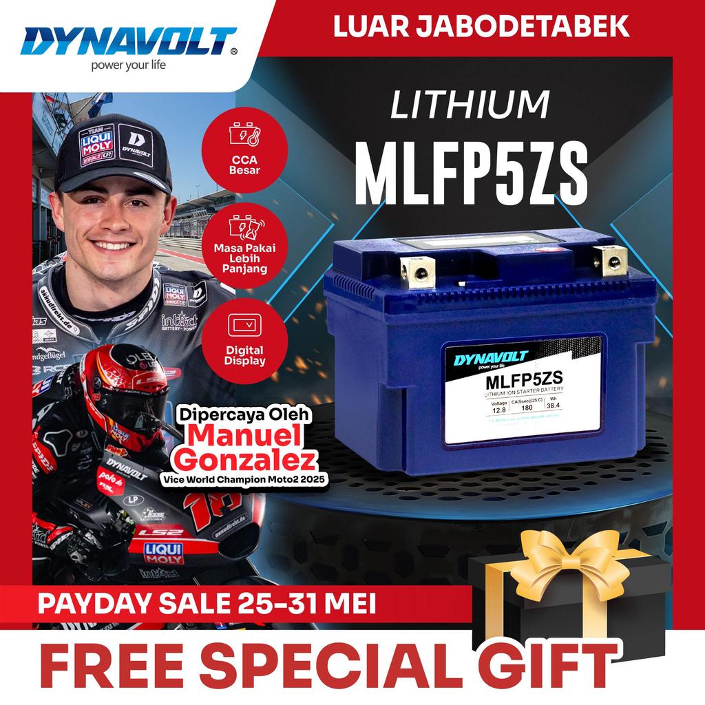 DYNAVOLT Aki Motor YAMAHA New Vixion, R15, Soul GT, X Ride, Xeon, dll | Lithium MLFP5ZS | 4-6 AH 180